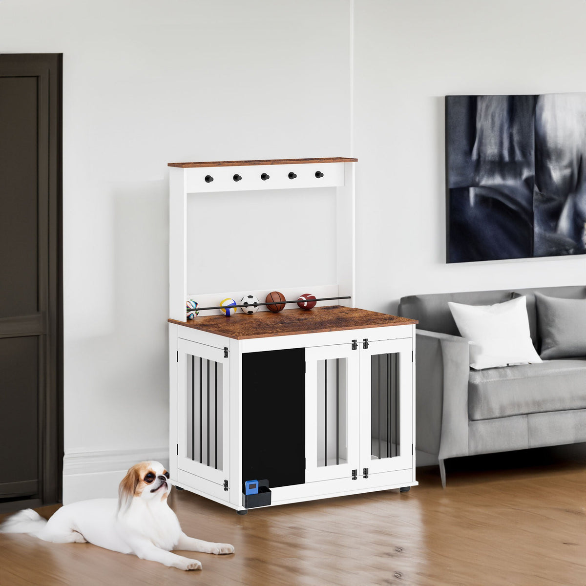 Dog crate kennel with double doors, crate interior furniture,  large dog, white