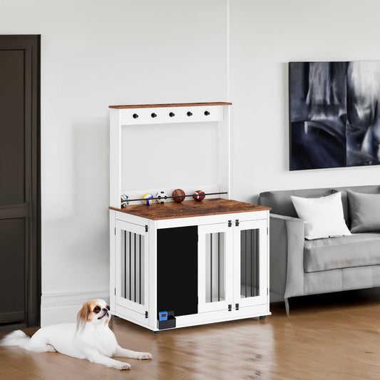 Dog crate kennel with double doors, crate interior furniture,  large dog, white
