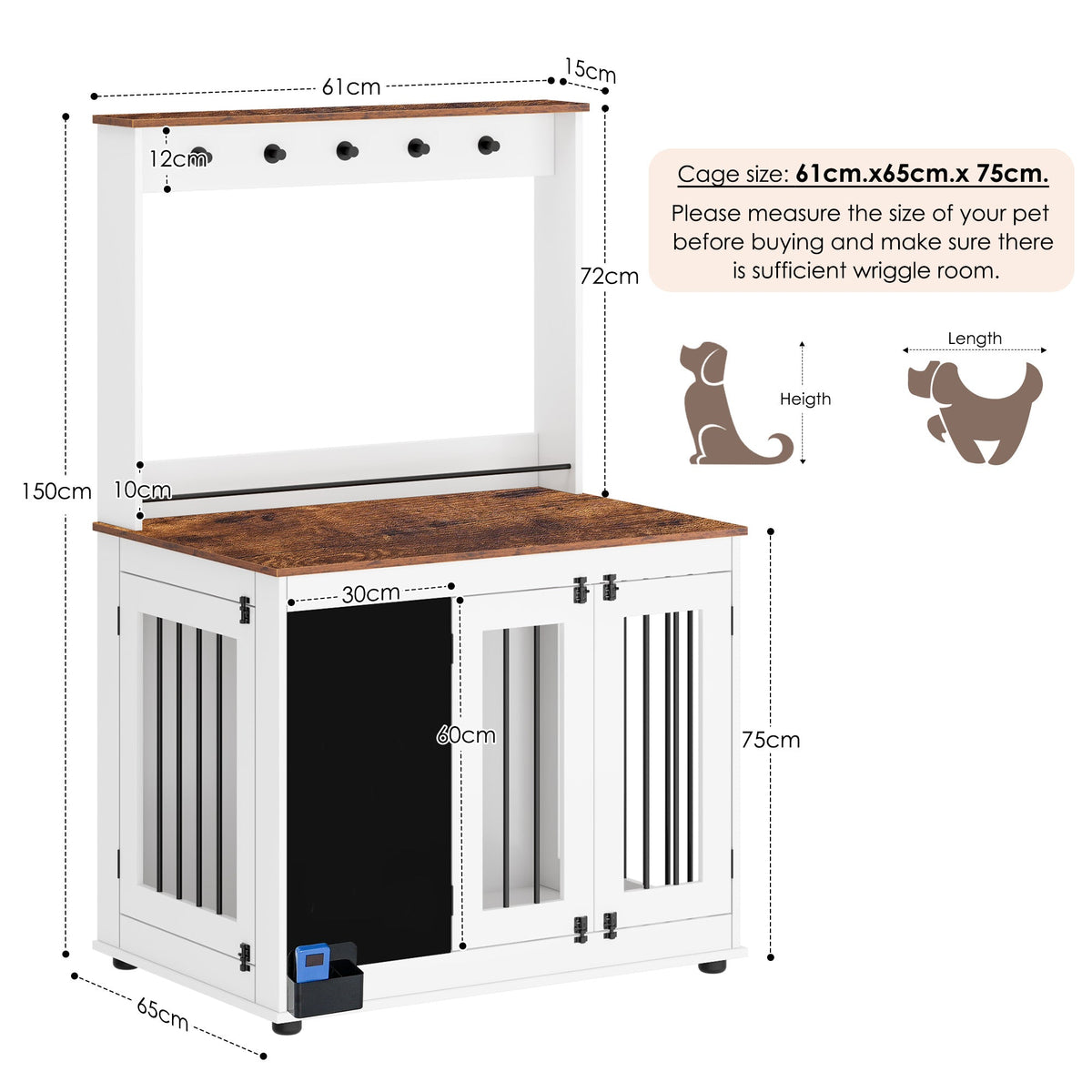 Dog crate kennel with double doors, crate interior furniture,  large dog, white