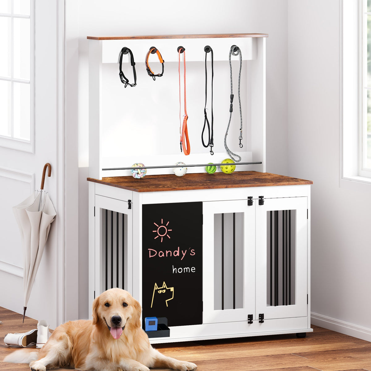 Dog crate kennel with double doors, crate interior furniture,  large dog, white
