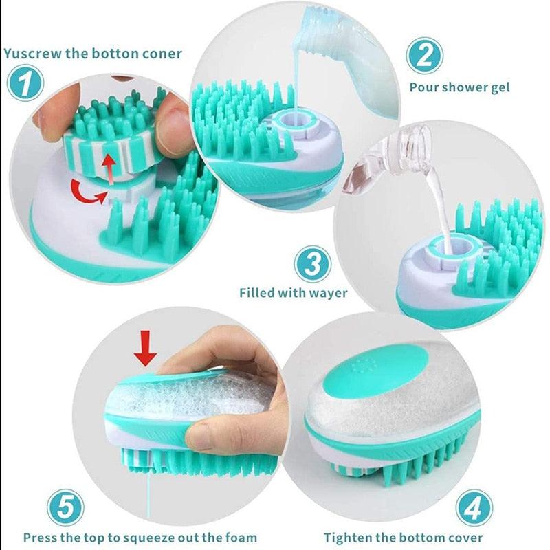 Dog Cat Bath Brush 2-in-1 Pet  Massage Comb Soft Silicone
