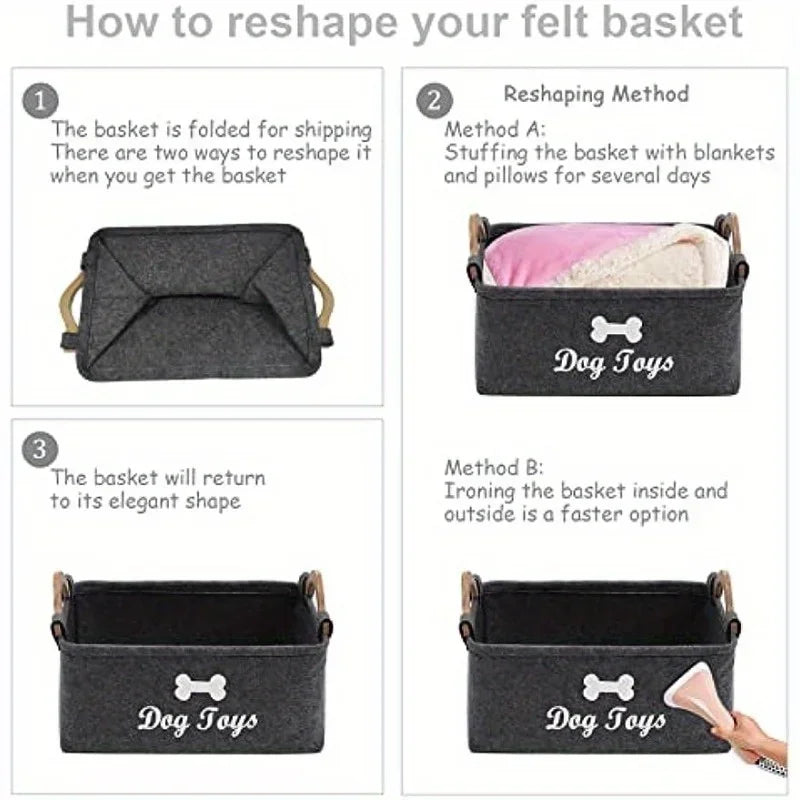 Felt Pet Toy Box, Dog Toy Box, Storage Basket Chest Organizer